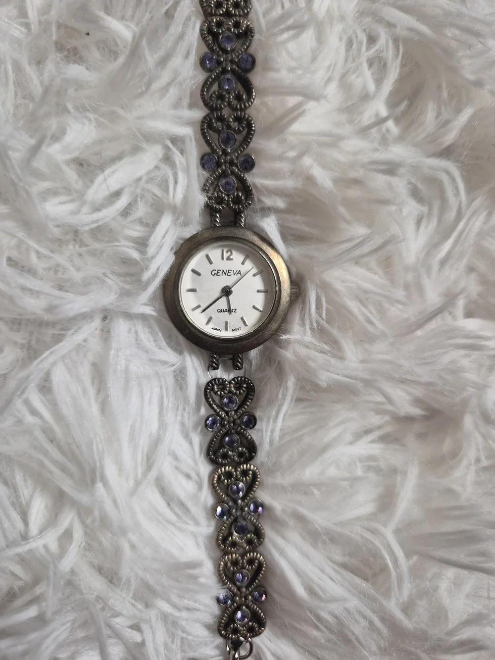 Vintage Y2K Watch Geneva Metal Bead Band Purple Rhinestones Fairycore Fairy ✨️💫